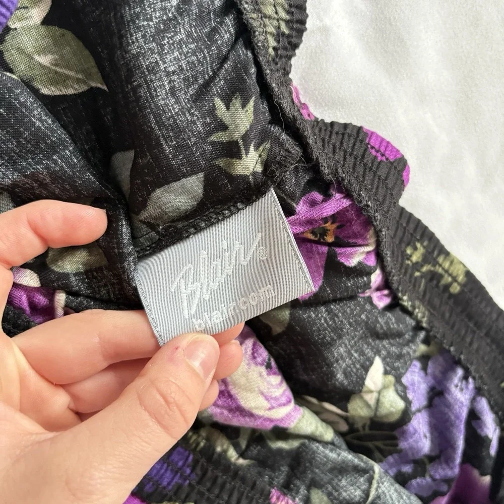 Vintage 90s Skirt Womens XL Black Floral Feminine Dainty Fairy Cottagecore Fairy